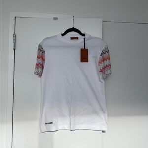 Missoni NWT White T-Shirt with Multicolor Sleeves